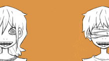 a black and white drawing of a girl and a boy with their eyes closed