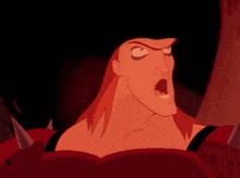 a cartoon character with long red hair and a black hat is making a face .