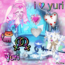 a picture of a girl and a cat with the words i love yuri