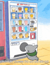 a shark is standing next to a vending machine .