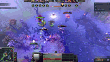 a screen shot of a video game with a purple background and a few players