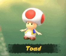 a toad is flying in the air with a red circle on his head .