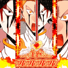 a collage of anime characters with the words hugs and kisses written on the bottom