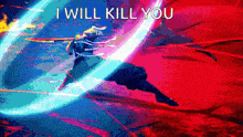 a pixel art of a person with the words " i will kill you " on the bottom