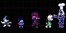 a group of pixel art characters are standing next to each other .