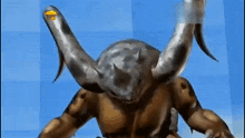 a cartoon drawing of a monster with horns on a blue background