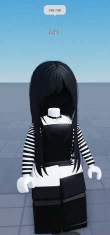 a girl in a black and white striped shirt has a speech bubble that says rae rae on it