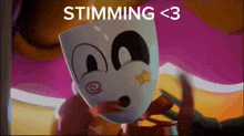 a cartoon mask with a star on it and the words stimming < 3 on the bottom