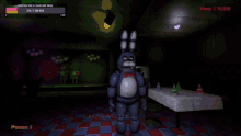 a screenshot of a video game shows bonnie standing in the dark