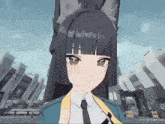 a girl with a cat ear on her head is wearing a white shirt and tie