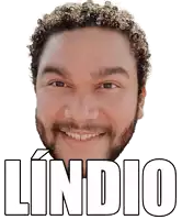 a man with curly hair and a beard is smiling with the name lindio written below him