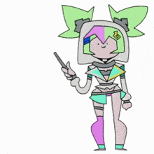 a cartoon character is standing next to a green letter l.