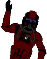 a pixel art of a man in a red suit