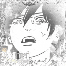 a black and white drawing of a person with the word miri on the bottom right