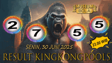 a poster for museum bola shows a gorilla with numbers around it