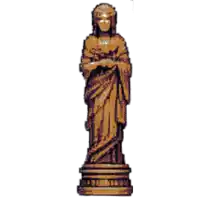a pixelated image of a statue of a woman with the word hope on the base