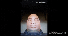 a close up of a man 's face with a deevid al logo on the bottom right