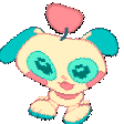 a pixel art drawing of a panda bear with blue ears and eyes
