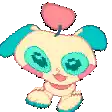a pixel art drawing of a panda bear with blue ears and eyes