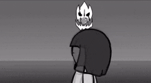 a black and white drawing of a monster with a light coming out of its mouth