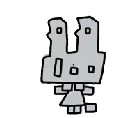 a black and white drawing of a stone statue with a face on it on a white background .