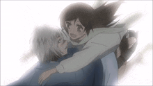 a boy and a girl are hugging each other in a cartoon