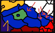 a drawing of a map with arrows pointing in different directions and the letter a in the middle