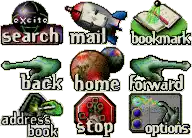a set of icons with the words excito search mail back home forward address book options