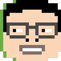 a pixel art drawing of a man with glasses and a beard
