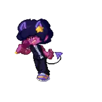 a pixel art drawing of a devil with a tail and a star on his head .