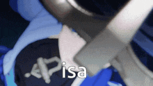 a close up of a person 's face with the word isa written on it