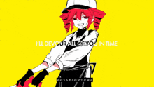 a drawing of a girl with the words i 'll devour all of you in time above her