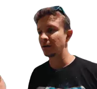 a man wearing sunglasses and a black shirt is making a gesture