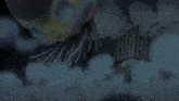 a painting of a huge explosion with a few birds in the background