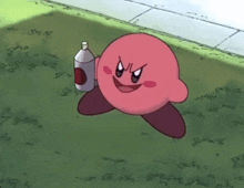 a cartoon character is holding a spray can with a red circle on it