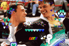 a picture of two men with the words gay angel on the bottom