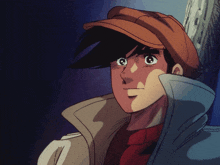 a cartoon character wearing a hat and a jacket