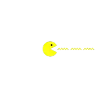 a yellow pac man with a black spot in the middle of its mouth