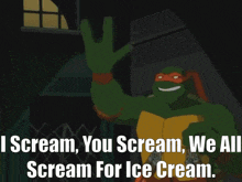 teenage mutant ninja turtles screaming for ice cream in front of a truck