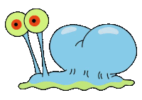 a cartoon drawing of a snail with big eyes and a big butt .