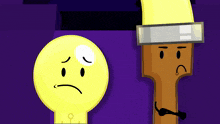 a light bulb with a sad face next to a paint brush with a mustache