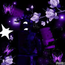 a picture of purple butterflies and flowers with the caption " picmix "