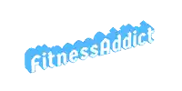 a blue and white logo for fitness addict on a white background