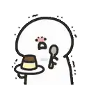 a cartoon character is holding a plate of pudding and a spoon in his mouth .
