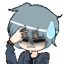 a cartoon of a boy covering his face with his hand and sweat coming out of his forehead .