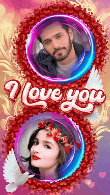 a picture of a man and a woman with the words " i love you " above them