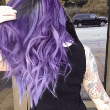 Purple Hair Don'T Care GIF - Purple Hair Flip Colored Hair GIFs