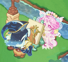 a cartoon illustration of a wizard and a fairy holding a book