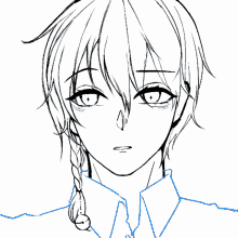 a black and white drawing of a girl with a braid