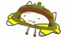 a cartoon character is wearing a green hat and a yellow shirt